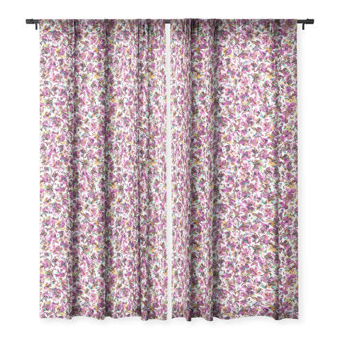 Ninola Design Aquatic Hibiscus Flowers Pink Sheer Window Curtain
