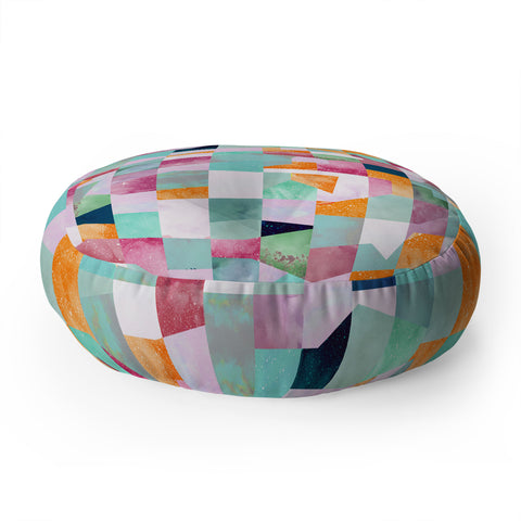 Ninola Design Artful Collage Texture Green Floor Pillow Round
