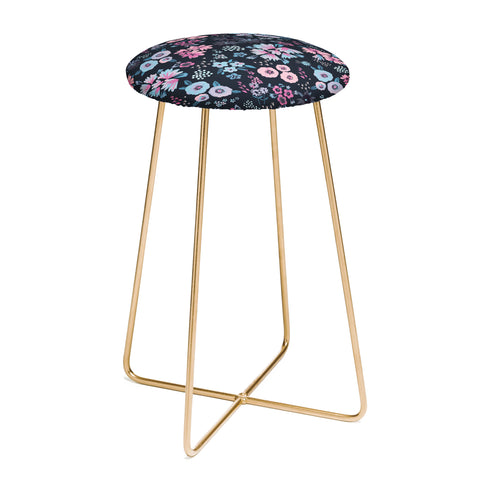 Ninola Design Artful little flowers Navy Counter Stool