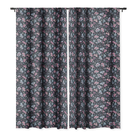 Ninola Design Artful little flowers Navy Blackout Window Curtain