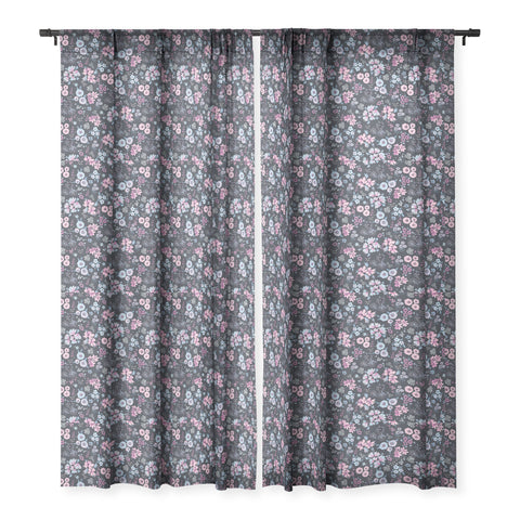 Ninola Design Artful little flowers Navy Sheer Window Curtain