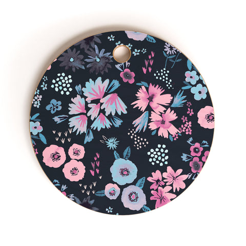 Ninola Design Artful little flowers Navy Cutting Board Round