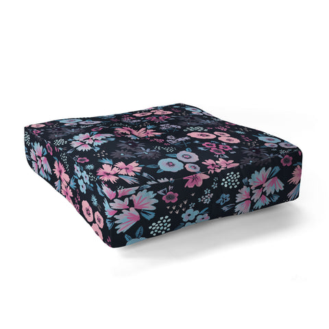 Ninola Design Artful little flowers Navy Floor Pillow Square