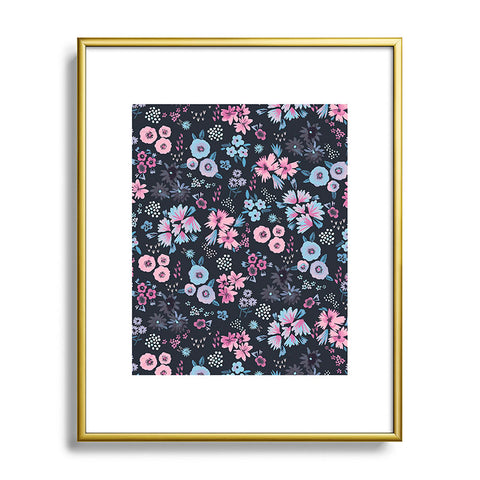 Ninola Design Artful little flowers Navy Metal Framed Art Print