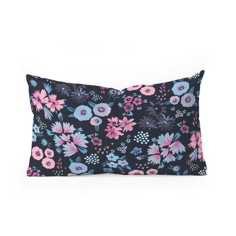 Ninola Design Artful little flowers Navy Oblong Throw Pillow