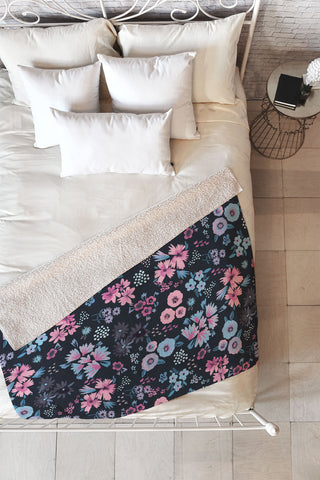 Ninola Design Artful little flowers Navy Fleece Throw Blanket