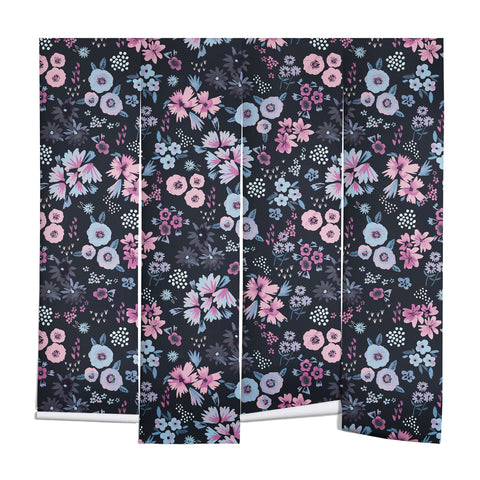 Ninola Design Artful little flowers Navy Wall Mural