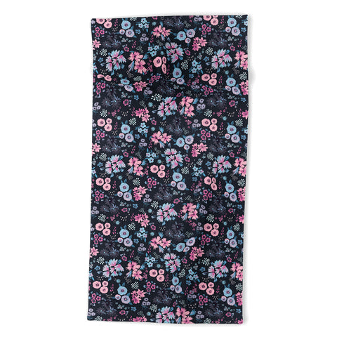 Ninola Design Artful little flowers Navy Beach Towel