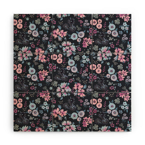 Ninola Design Artful little flowers Navy Wood Wall Mural
