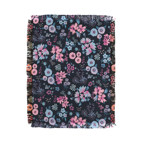 Ninola Design Artful little flowers Navy Throw Blanket