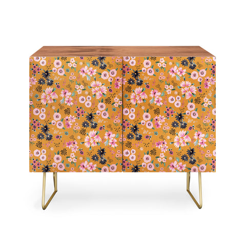 Ninola Design Artful little flowers yellow sunrise Credenza