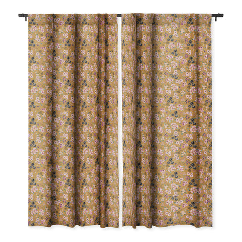 Ninola Design Artful little flowers yellow sunrise Blackout Window Curtain