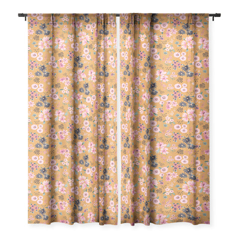 Ninola Design Artful little flowers yellow sunrise Sheer Non Repeat