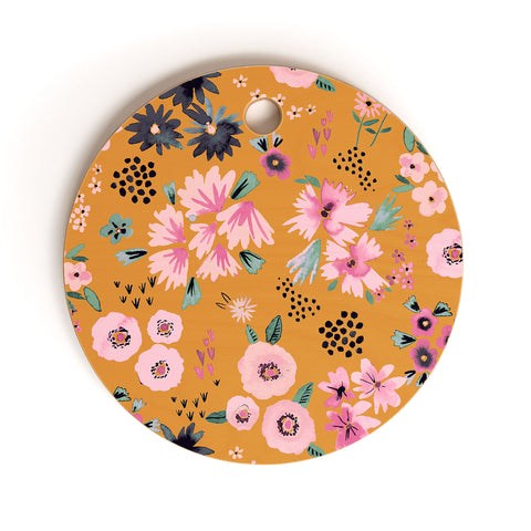 Ninola Design Artful little flowers yellow sunrise Cutting Board Round