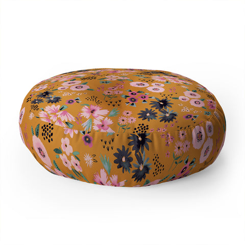 Ninola Design Artful little flowers yellow sunrise Floor Pillow Round