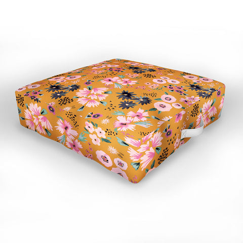 Ninola Design Artful little flowers yellow sunrise Outdoor Floor Cushion