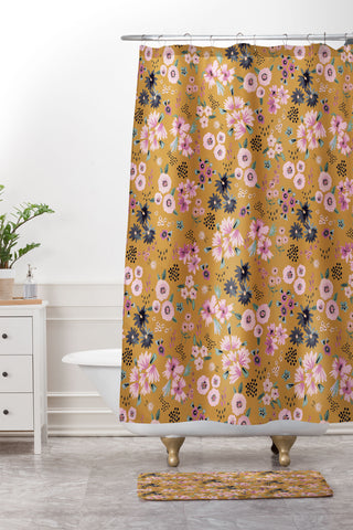 Ninola Design Artful little flowers yellow sunrise Shower Curtain And Mat