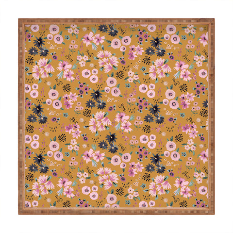 Ninola Design Artful little flowers yellow sunrise Square Tray