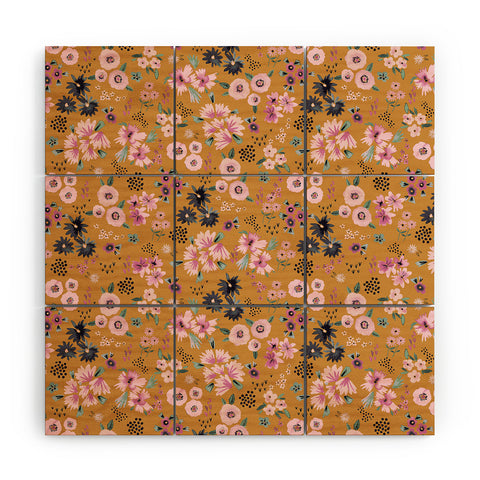 Ninola Design Artful little flowers yellow sunrise Wood Wall Mural