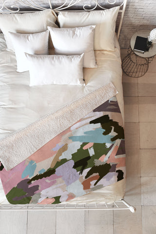 Ninola Design Artistic Landscape Pink Green Fleece Throw Blanket