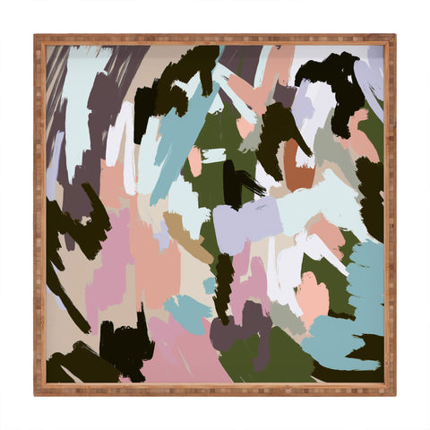 Ninola Design Artistic Landscape Pink Green Square Tray