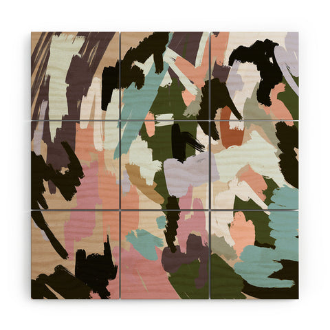 Ninola Design Artistic Landscape Pink Green Wood Wall Mural