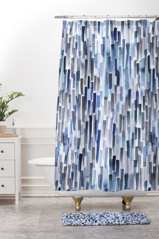 Ninola Design Artistic Stripes Indigo Shower Curtain And Mat