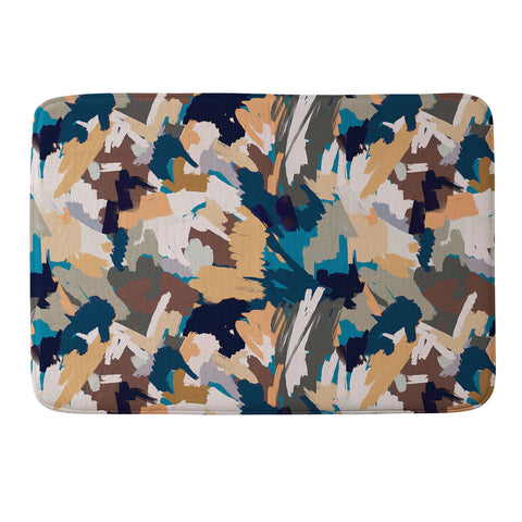 Ninola Design Artistic Texture Blue Gold Memory Foam Bath Mat