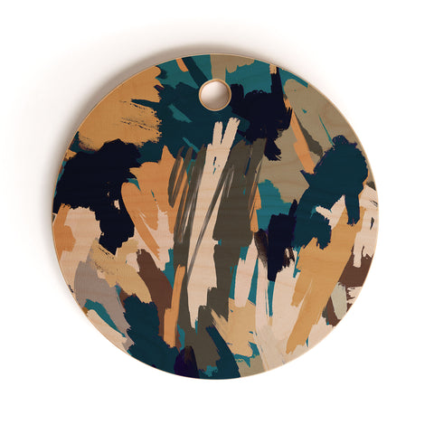 Ninola Design Artistic Texture Blue Gold Cutting Board Round