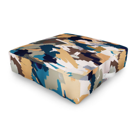 Ninola Design Artistic Texture Blue Gold Outdoor Floor Cushion