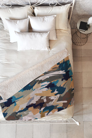Ninola Design Artistic Texture Blue Gold Fleece Throw Blanket