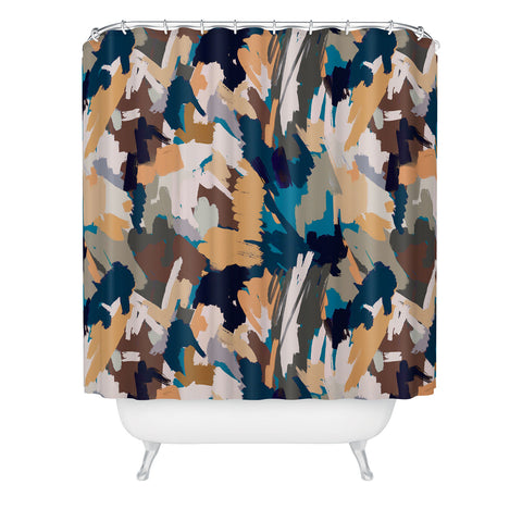 Ninola Design Artistic Texture Blue Gold Shower Curtain