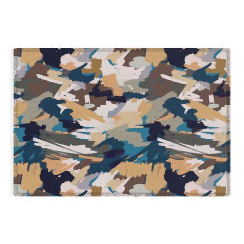 Ninola Design Artistic Texture Blue Gold Outdoor Rug