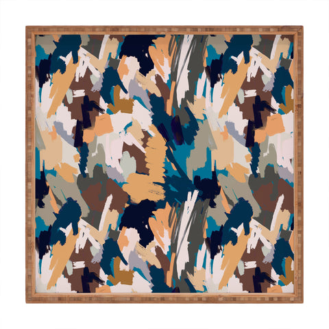 Ninola Design Artistic Texture Blue Gold Square Tray