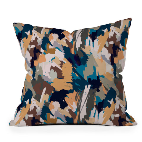 Ninola Design Artistic Texture Blue Gold Throw Pillow