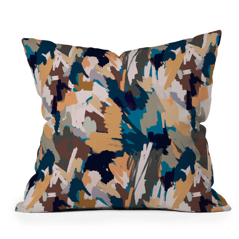 Ninola Design Artistic Texture Blue Gold Throw Pillow