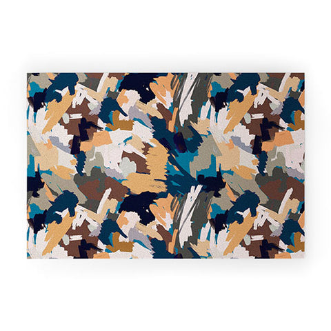 Ninola Design Artistic Texture Blue Gold Welcome Mat