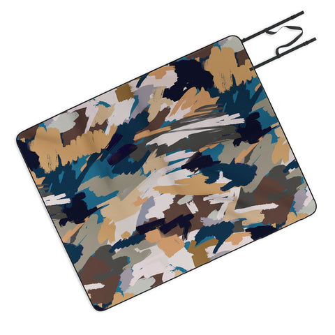 Ninola Design Artistic Texture Blue Gold Picnic Blanket