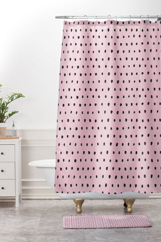 Ninola Design Artsy dots pink Shower Curtain And Mat