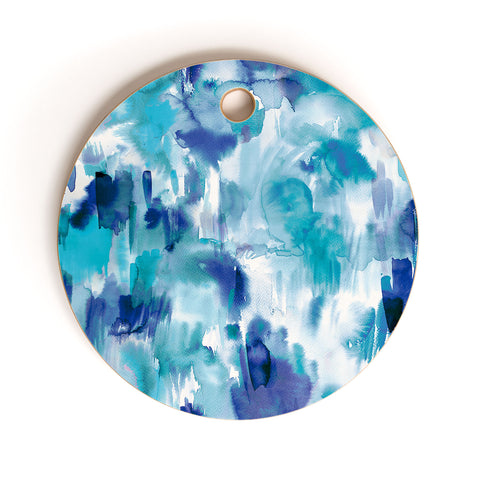 Ninola Design Artsy Painterly Texture Blue Cutting Board Round