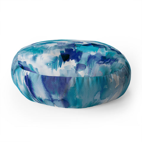 Ninola Design Artsy Painterly Texture Blue Floor Pillow Round