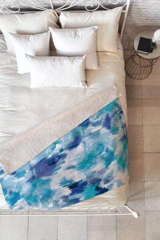 Ninola Design Artsy Painterly Texture Blue Fleece Throw Blanket