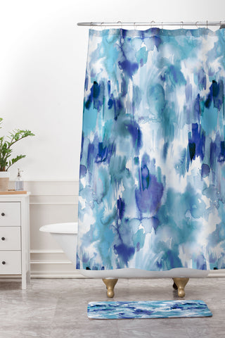 Ninola Design Artsy Painterly Texture Blue Shower Curtain And Mat
