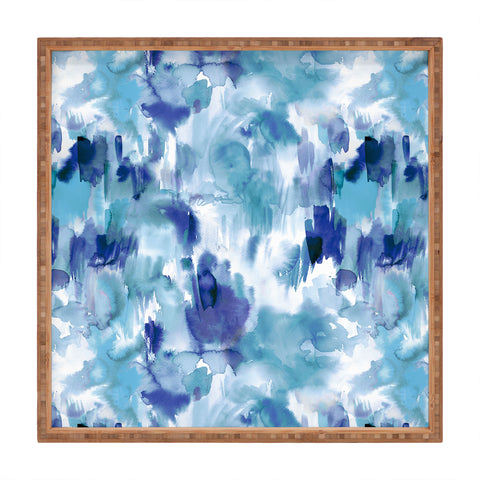 Ninola Design Artsy Painterly Texture Blue Square Tray