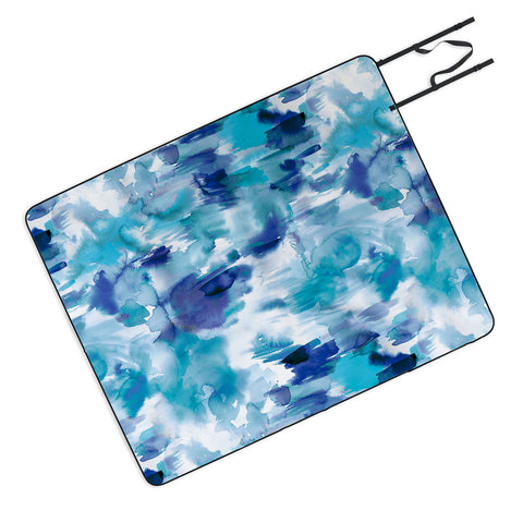Ninola Design Artsy Painterly Texture Blue Picnic Blanket