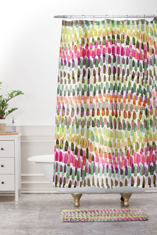 Ninola Design Artsy Strokes Stripes Pink Shower Curtain And Mat