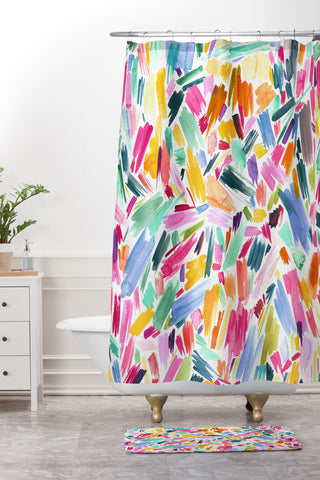 Ninola Design Artsy Strokes Tropical Pink Shower Curtain And Mat