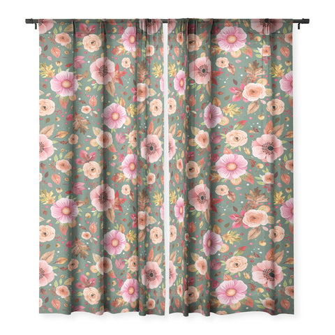 Ninola Design Autumn Bunches Green Myrtle Sheer Non Repeat