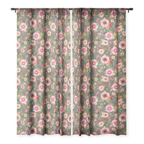 Ninola Design Autumn Bunches Green Myrtle Sheer Window Curtain