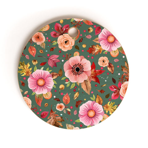 Ninola Design Autumn Bunches Green Myrtle Cutting Board Round